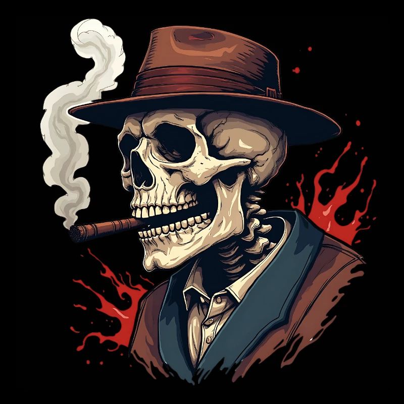 Skeleton smoking a cigar