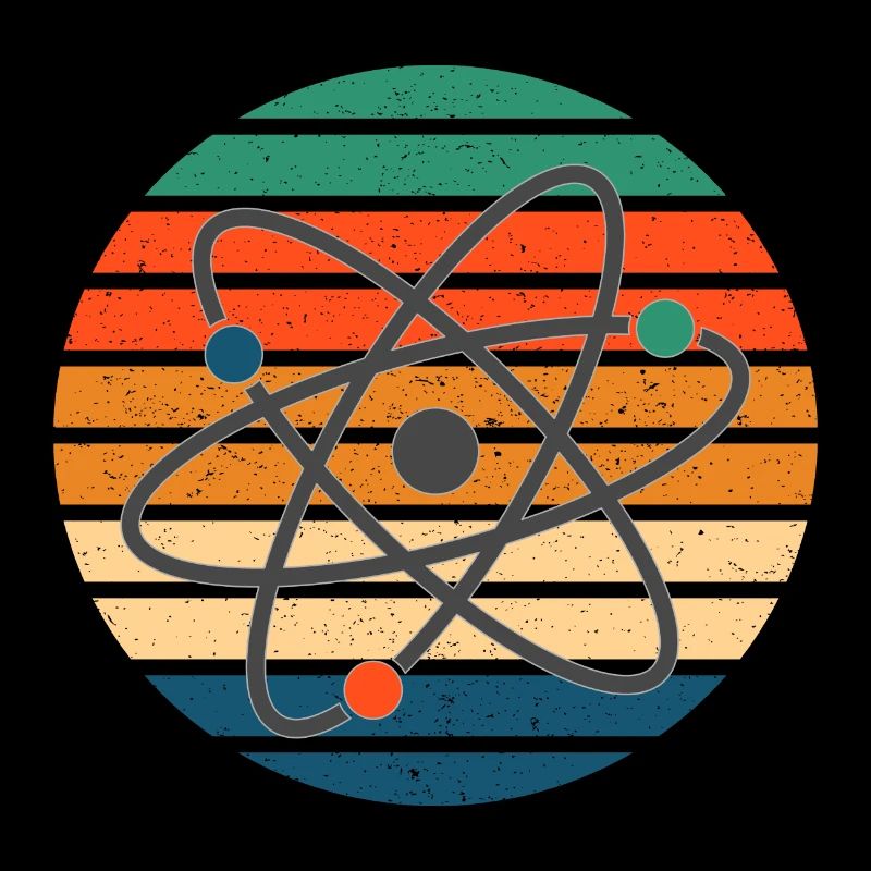 Science, retro sunset stripes - atom symbol