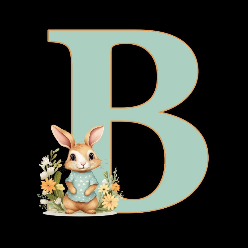 Letter B, Monogram, Flowers, Bunny