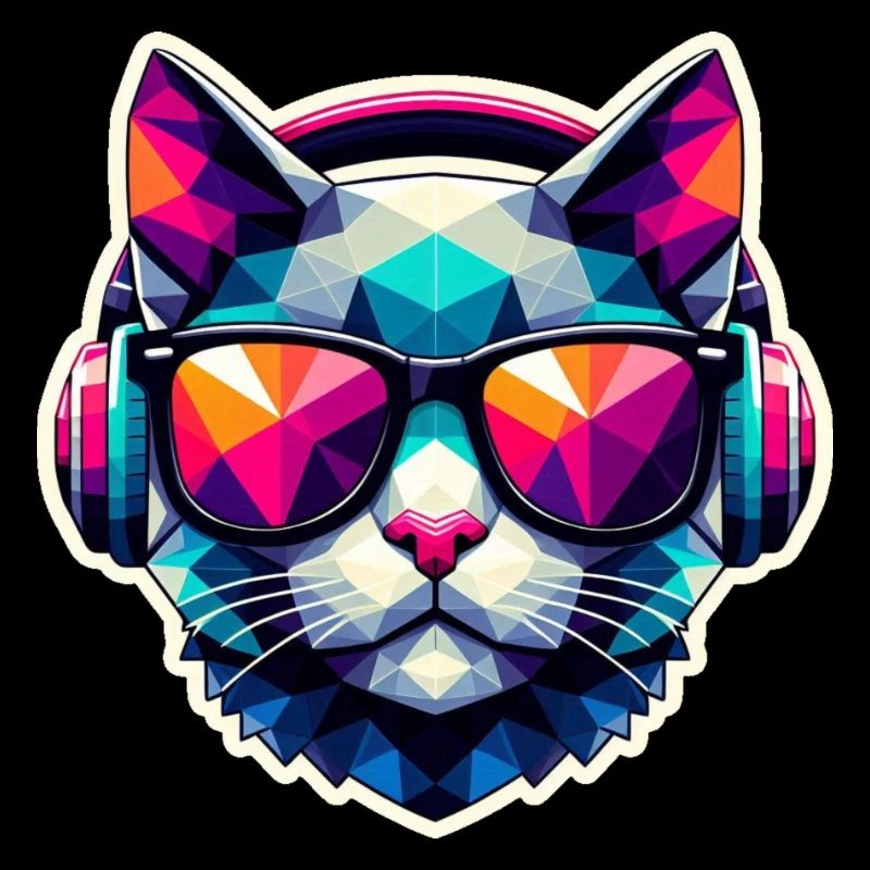 Chat Lunettes Casque Polygone Coloré