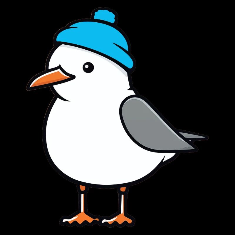 Seagull with beanie hat in blue