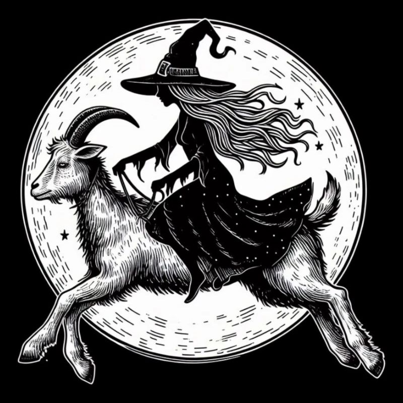 Witch rides on a billy goat