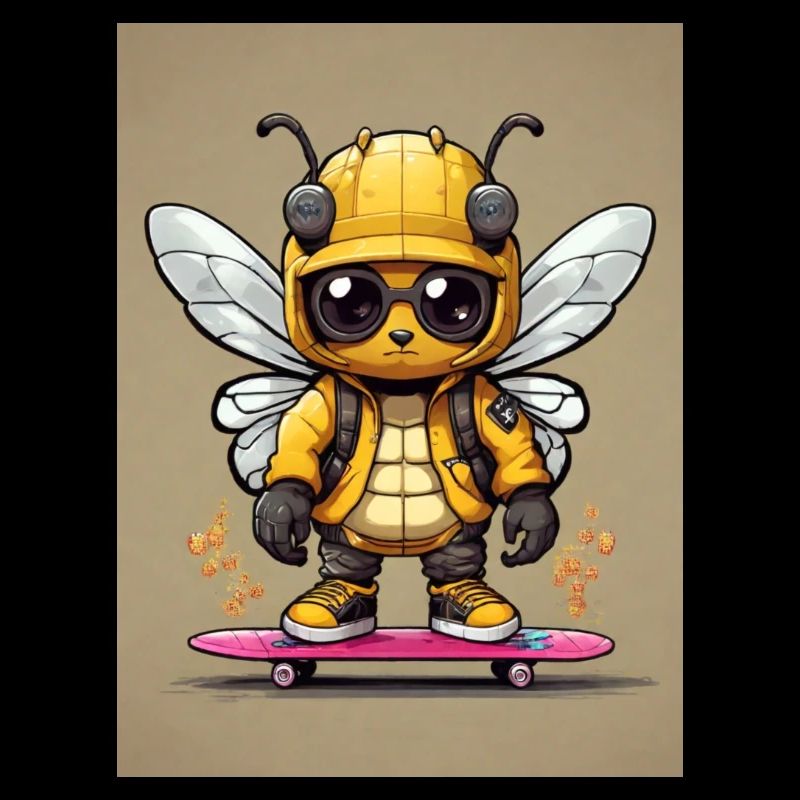 Comic Biene auf Skateboard