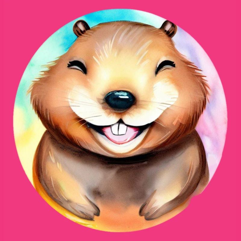 Joyful Beaver on a rainbow background