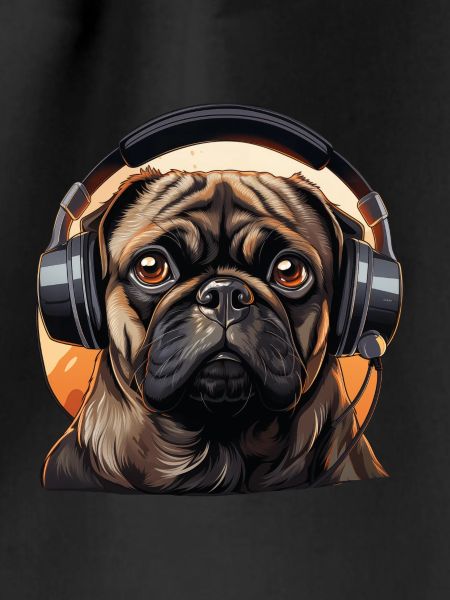 Pug with headphones