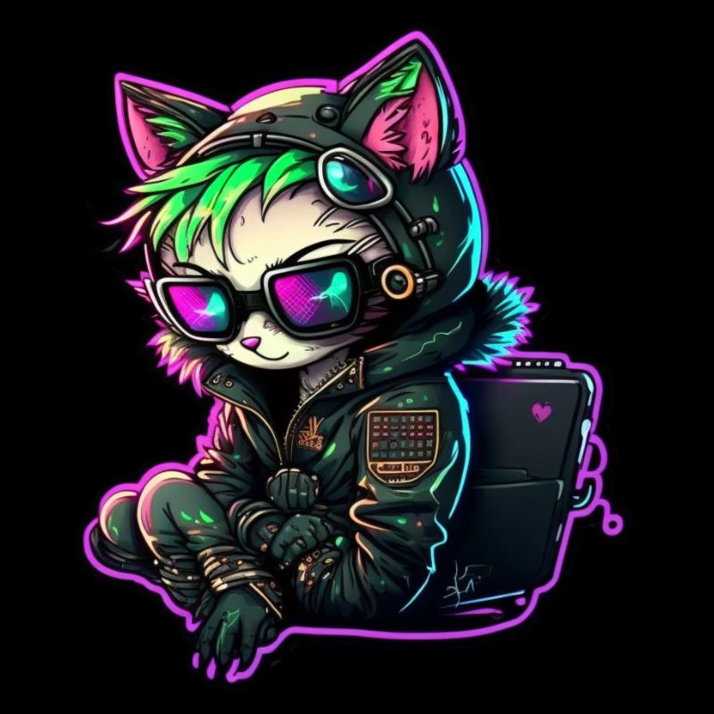 Hacker chat mignon dessin animé conception de personnage