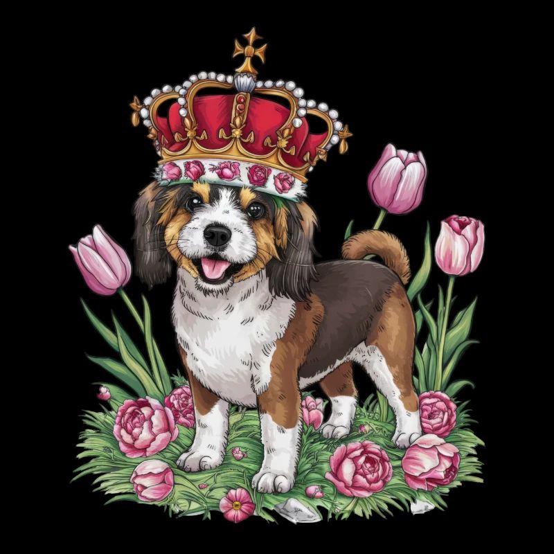 Süßer Löwchen Hund mit Blumen und Krone