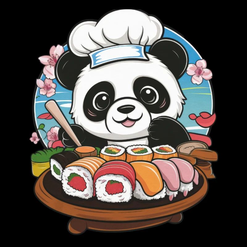 Panda Kawaii mignon avec une grande variation de sushis