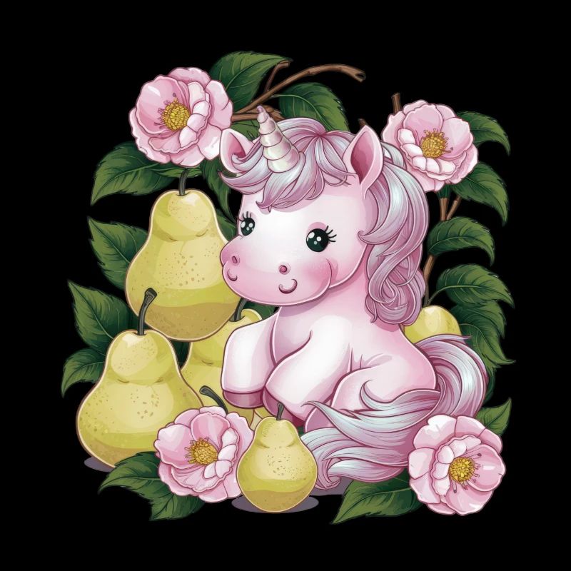 Kawaii Einhorn mit Birnen & Blumen