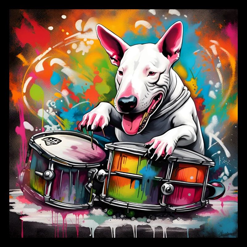 Engish Bull Terrier Playing Drums