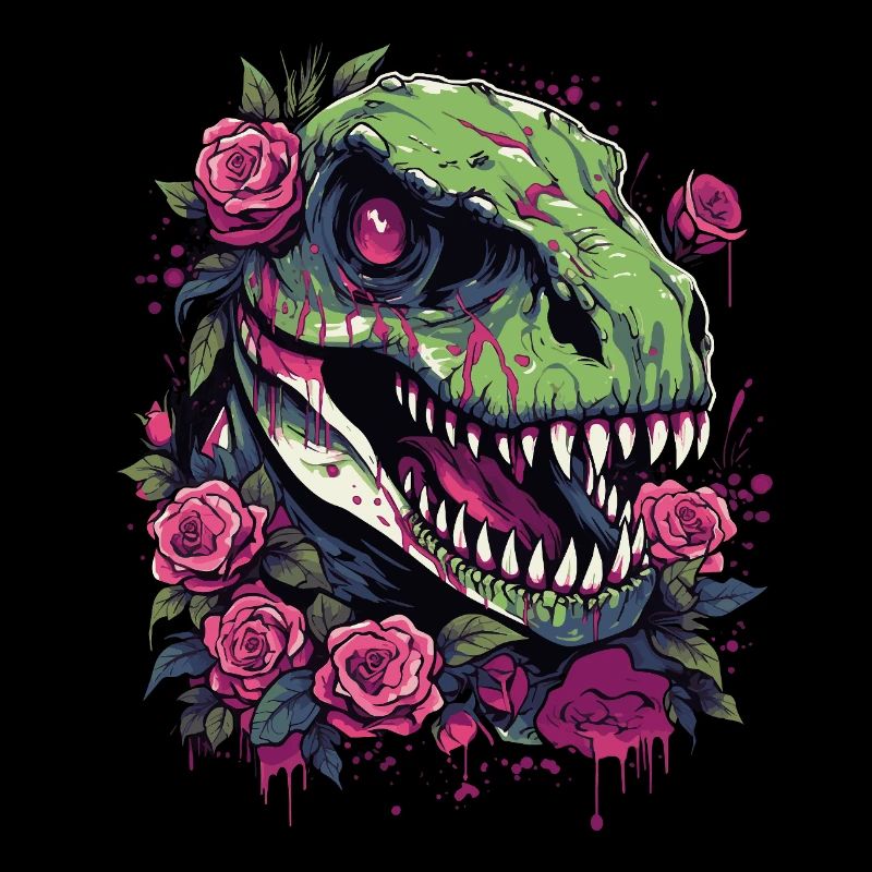 T-Rex Dino and Flowers