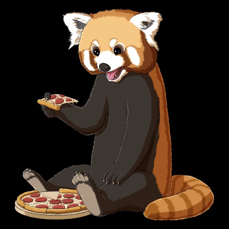 Panda rouge mange des pizzas