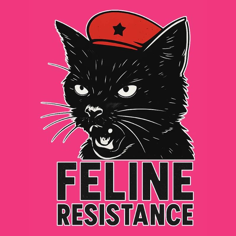Résistance féline – Chat noir avec béret et drapeau