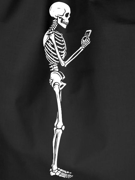 Funny Skeleton with smartphone texting 