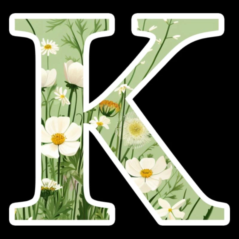 Letter K, Monogram, Floral Pattern