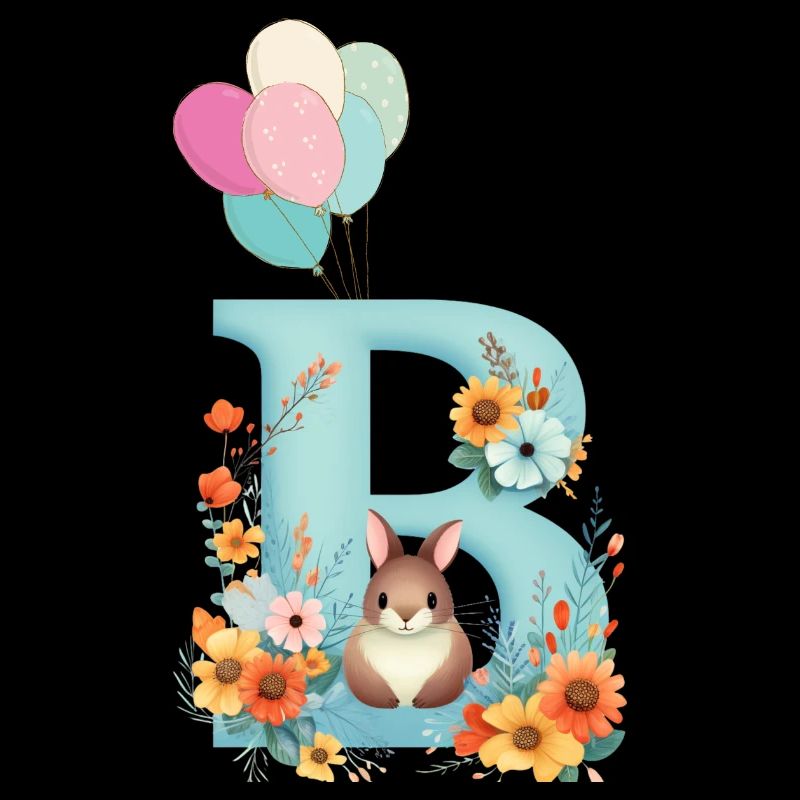 Lettre B, Monogramme, Fleurs, Lapin