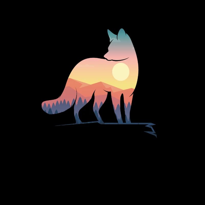 Fox silhouette with nature landscape art