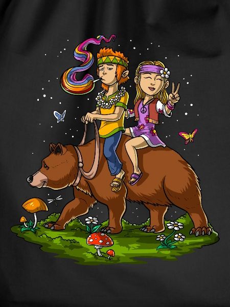 Hippies Riding Bear Fantasy
