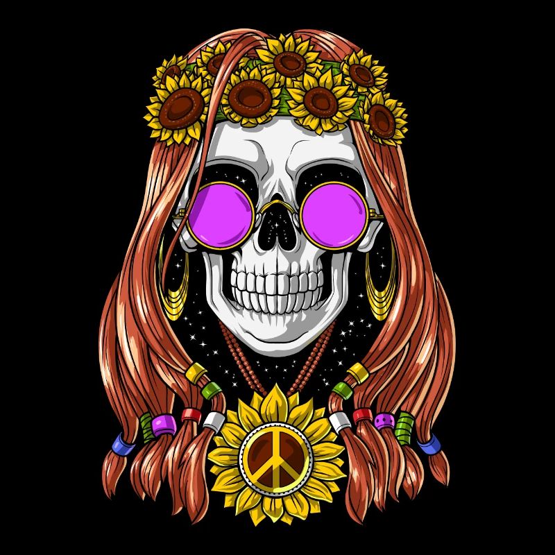 Sunflowers Hippie Skull