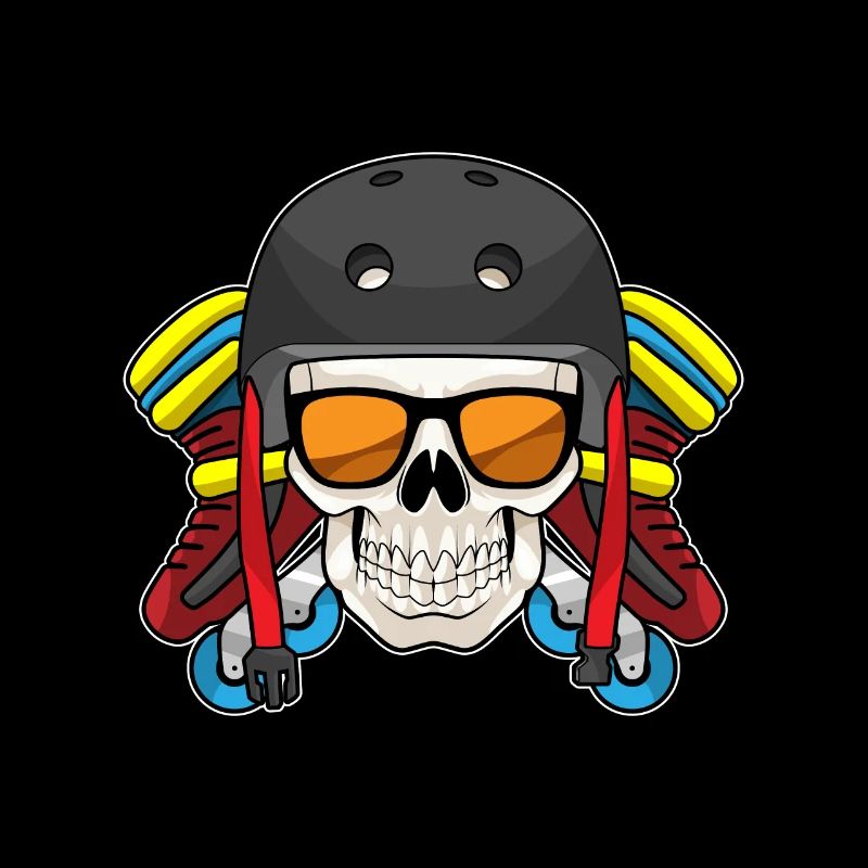 Totenkopf mit Sonnenbrille & Inline Skates