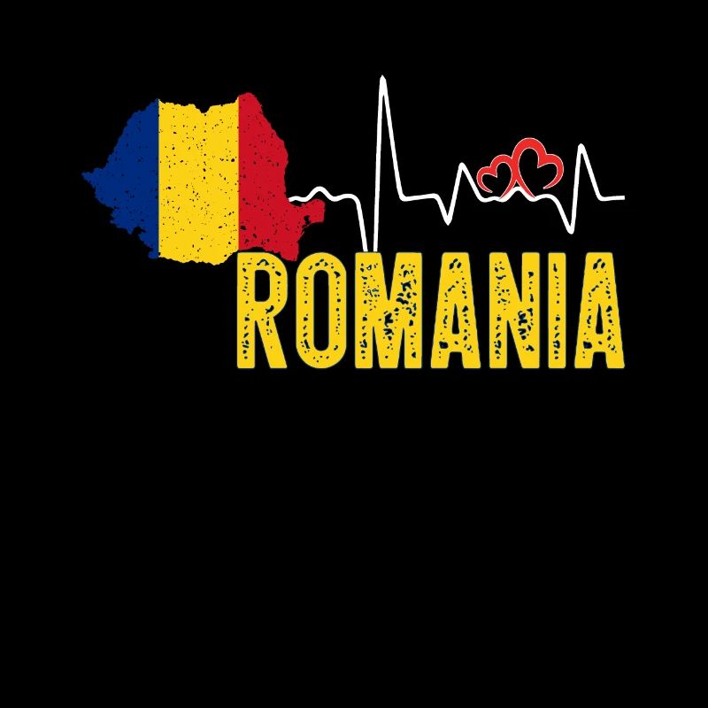 Romania Flag Map Heartbeat for Romanian Pride