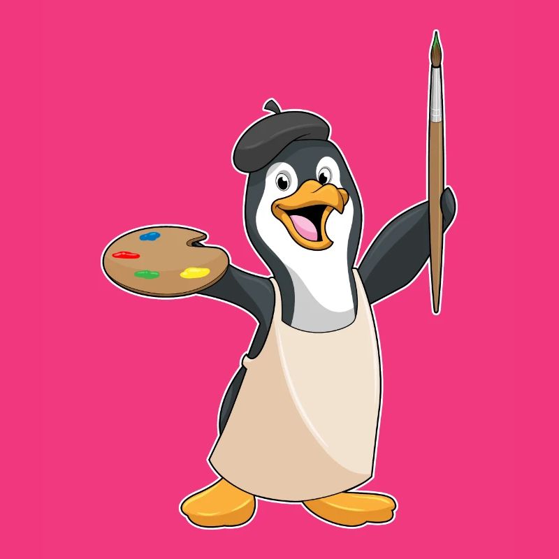 Pinguin als Maler mit Pinsel & Farbe