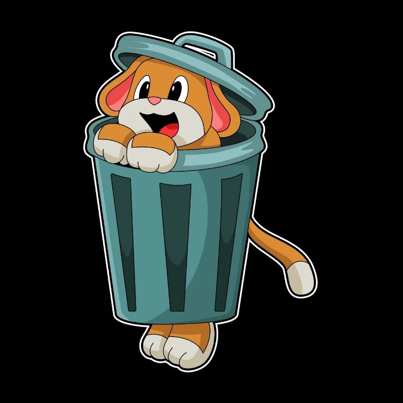 Dog with trash can