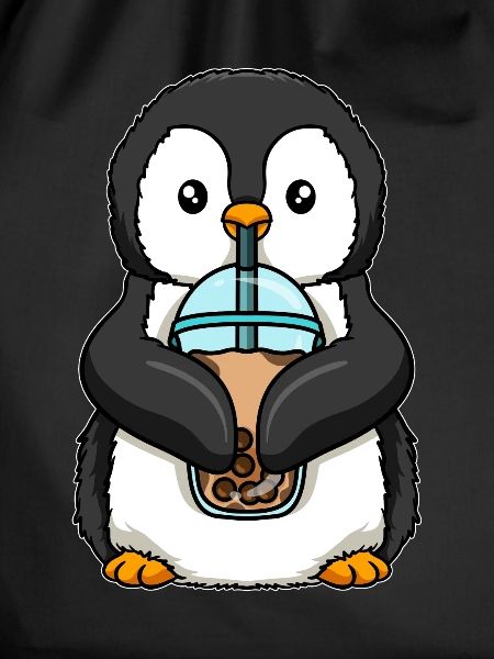 Penguin drinks bubble tea