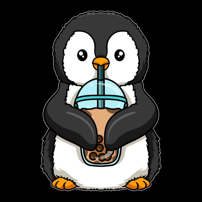 Pinguin trinkt Bubble Tea