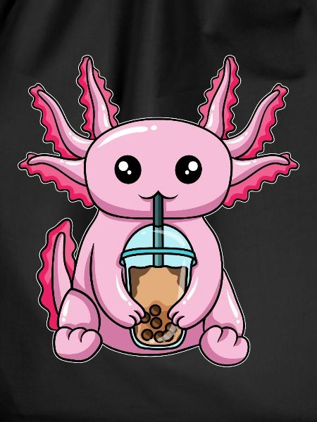 Axolotl drinks bubble tea