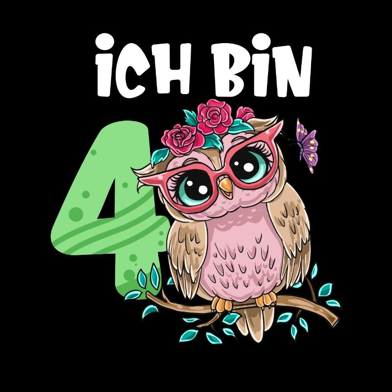 Ich Bin 4 Süße Eule Pink Blumen Mädchen Geburtstag