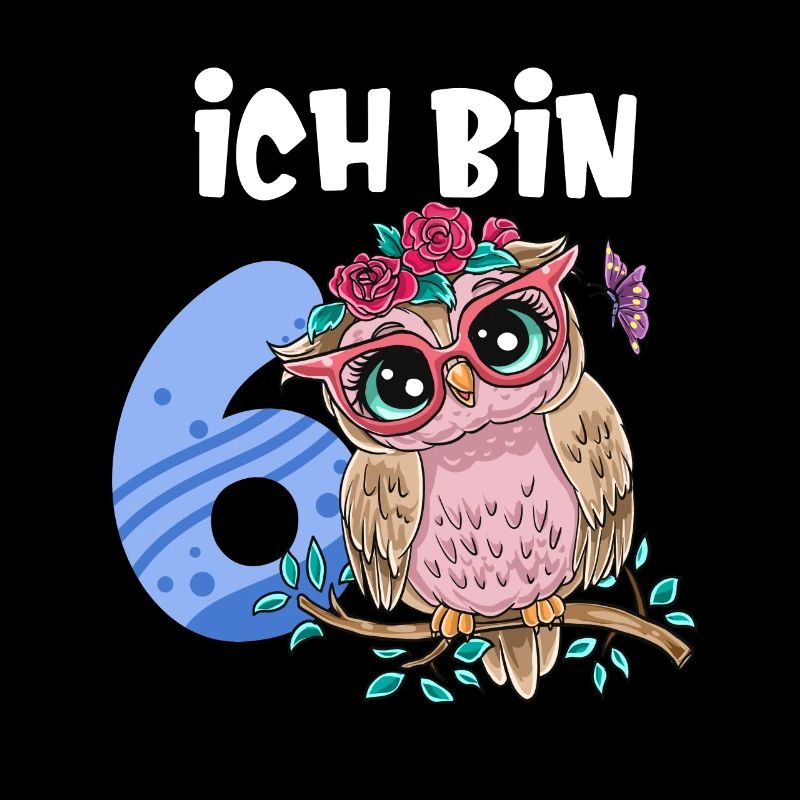 Ich Bin 6 Süße Eule Pink Blumen Mädchen Geburtstag