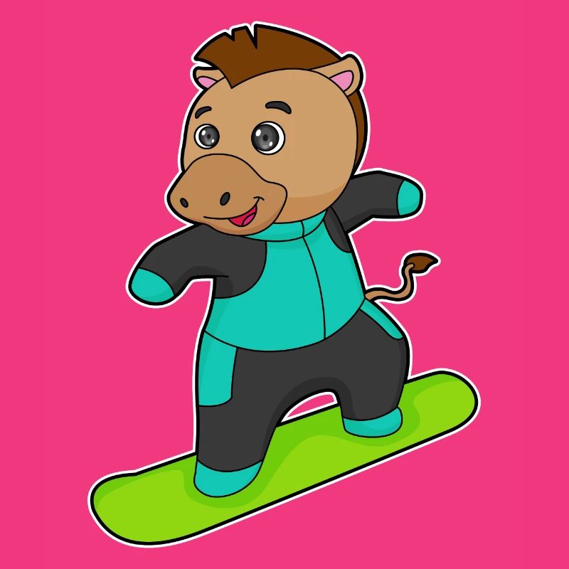 Cheval comme snowboarder avec snowboard