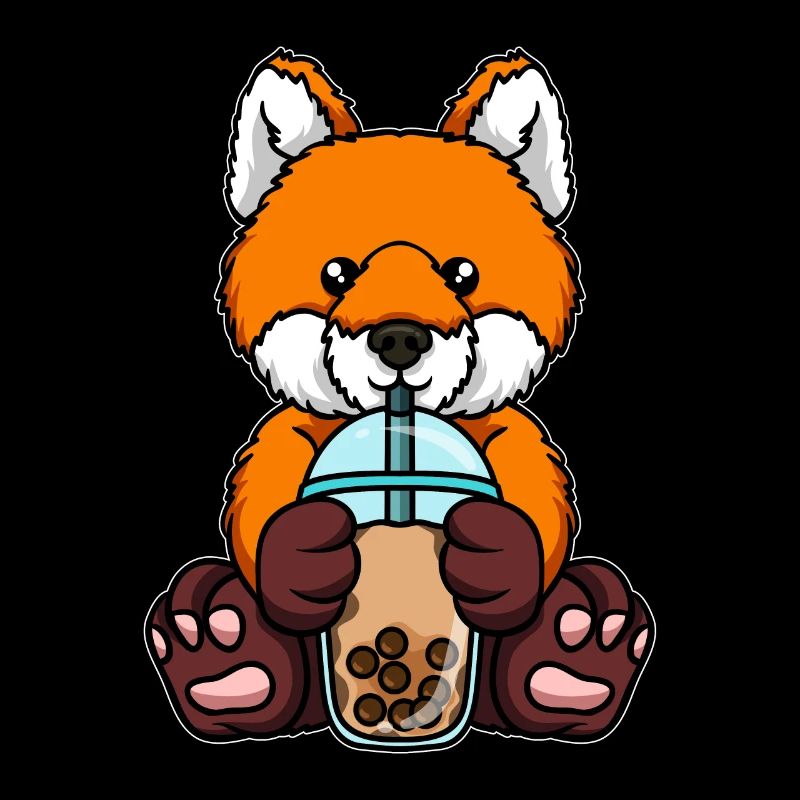 Fuchs trinkt Bubble Tea