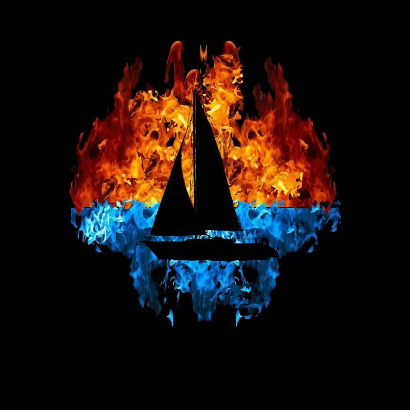 Sailboat Fire Sailor Flames Fire Art Skipper