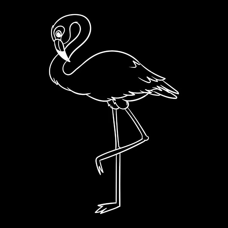 Line Art Flamingo White