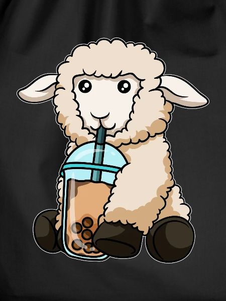 Sheep drinks bubble tea