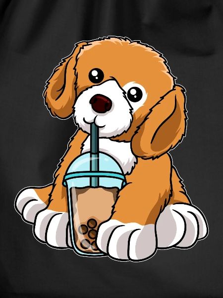 Dog drinks bubble tea