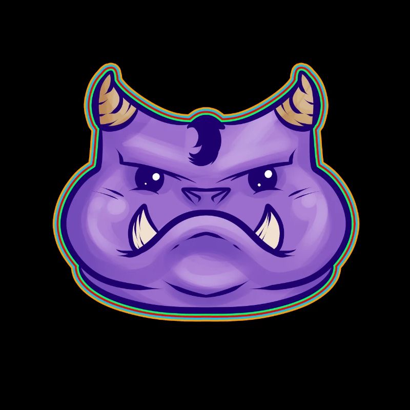 Mignon monstre violet kawaii avec des crocs et des cornes