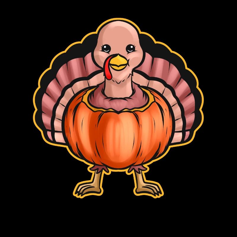 Turkey Stuck In A Pumpkin Stuffing Outside On