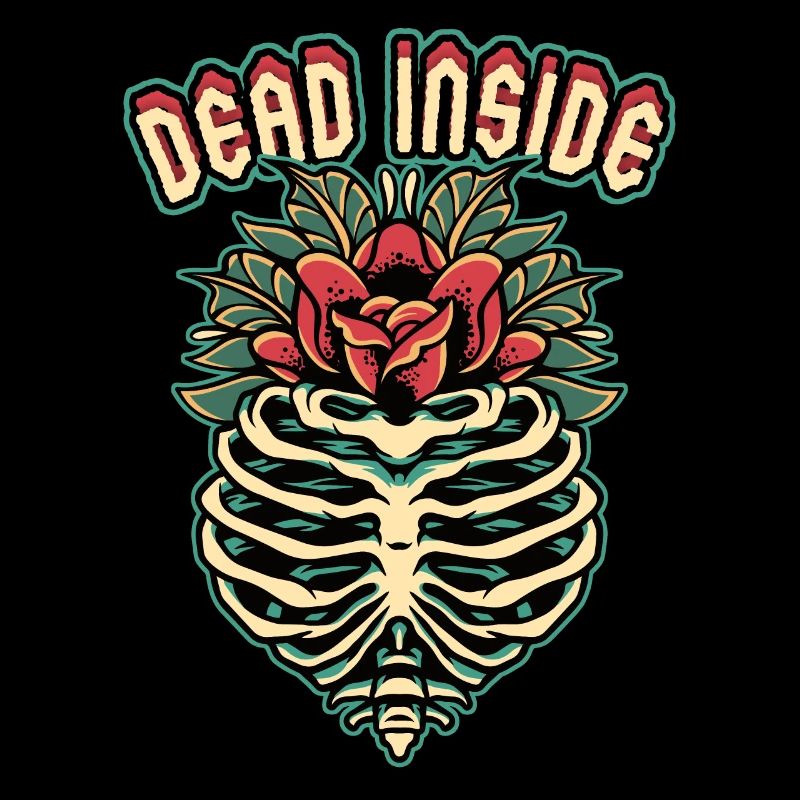 Skelett, Gerippe Dead-Inside, Spruch im Comic-Stil