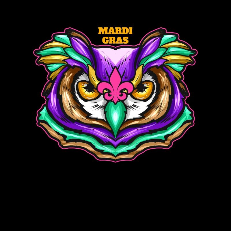 Hibou vert violet avec fleur de lis rose pour Mardi