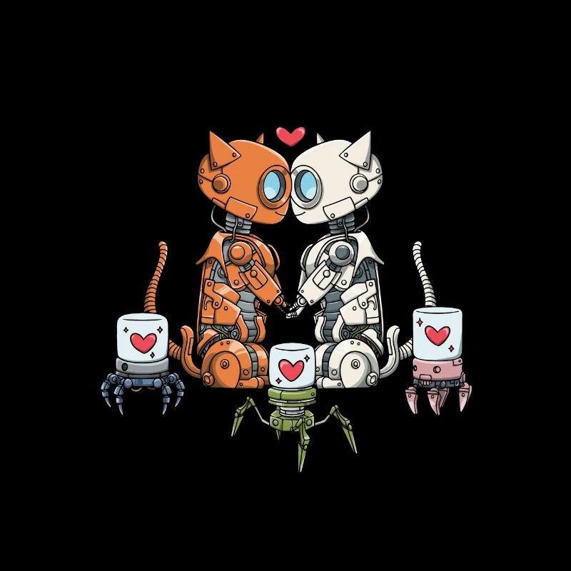 Couple de robot et de chat amoureux
