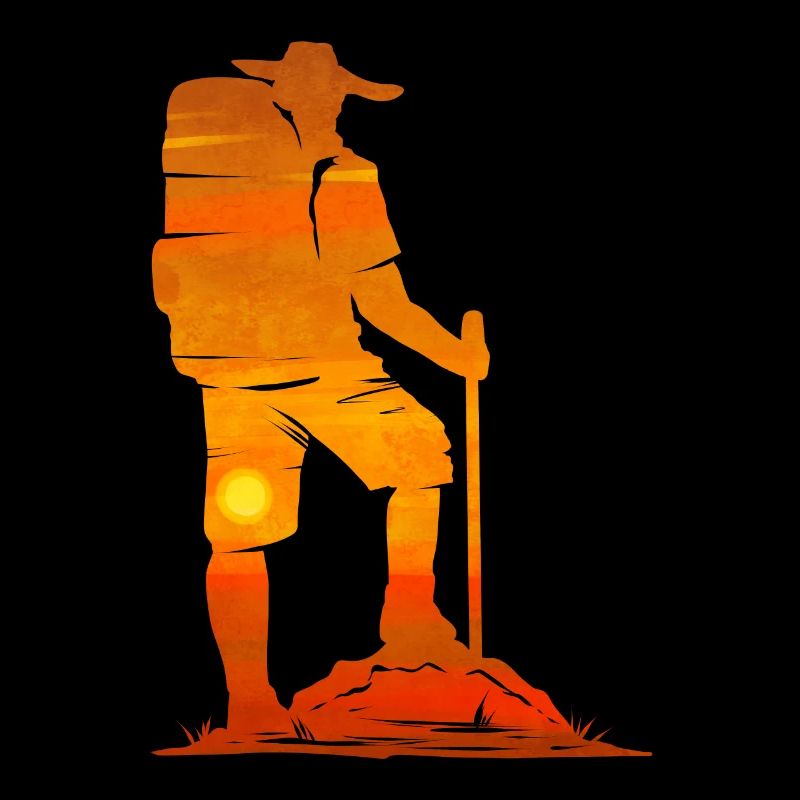Backpacker In The Sunset While Hiking
