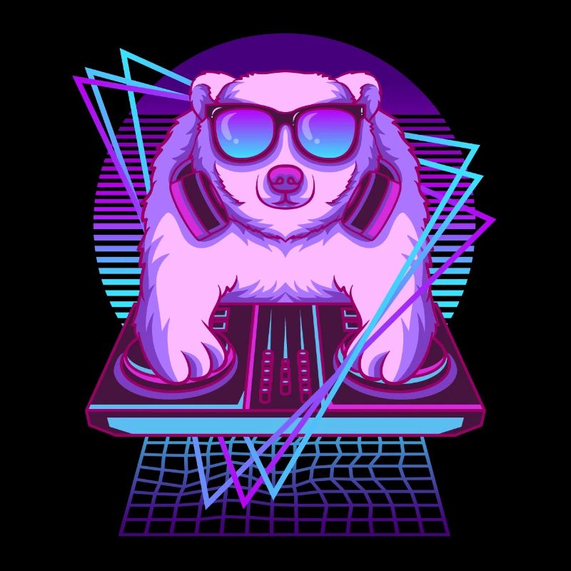 Vaporwave Polar Bear DJ Desk Polar Bear