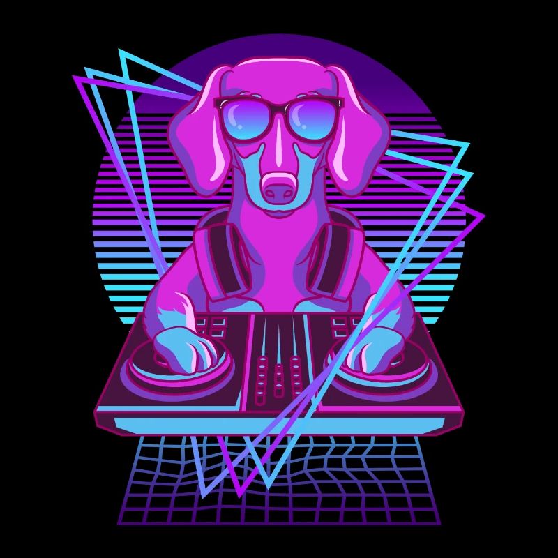 Vaporwave Dachshund DJ Desk Dachshund