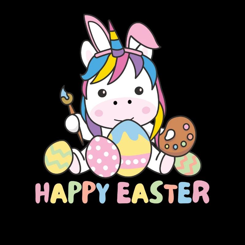 happy easter süßes Einhorn Ostern mit Ostereiern