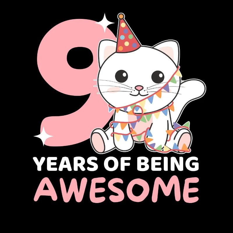 Chat pour les enfants de 9e anniversaire de neuf ans