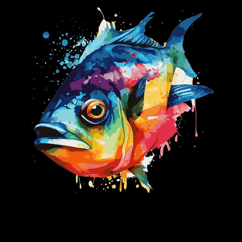 Aquarelle Piranha Pêche colorée en eau douce