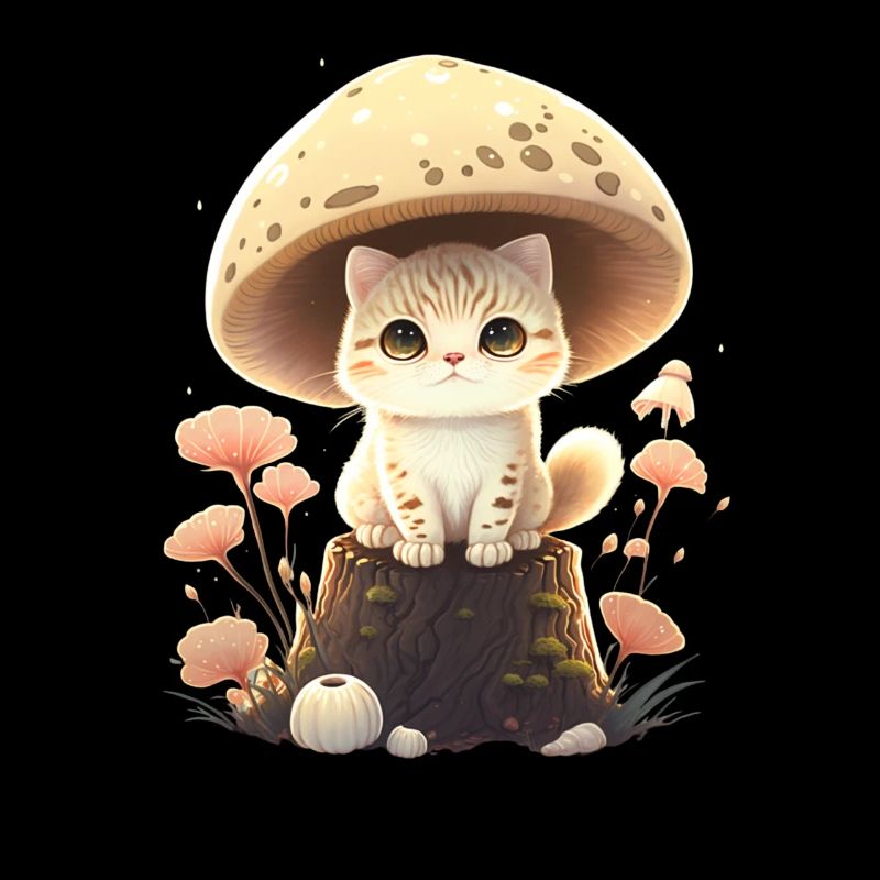 Cottagecore esthétique chat dans les bois avec chapeau champignon